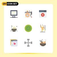 User Interface Pack of 9 Basic Flat Colors of gorki cucumber sign porridge bowl Editable Vector Design Elements