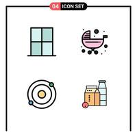 Pack of 4 Modern Filledline Flat Colors Signs and Symbols for Web Print Media such as furniture trolley room kids molecule Editable Vector Design Elements