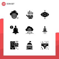 Pack of 9 Universal Glyph Icons for Print Media on White Background Creative Black Icon vector background