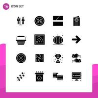 grupo universal de símbolos de iconos de 16 glifos sólidos modernos de elementos de diseño vectorial editables de tarjeta de identificación de edición de pasaporte de cesta