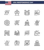 16 Line Signs for USA Independence Day video movis building chat bubble usa Editable USA Day Vector Design Elements