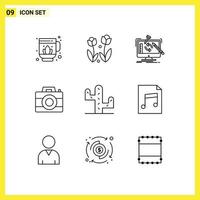 Group of 9 Outlines Signs and Symbols for cactus digital engineering computer processing Editable Vector Design Elements