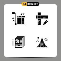 4 Thematic Vector Solid Glyphs and Editable Symbols of box document packaging geometry pen Editable Vector Design Elements
