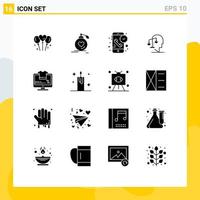 Pictogram Set of 16 Simple Solid Glyphs of human balance valentine time phone Editable Vector Design Elements