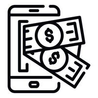 icono de dinero web de smartphone, estilo de contorno vector