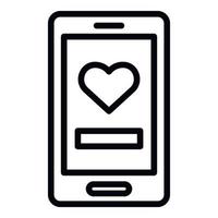 Heart in smartphone icon, outline style vector