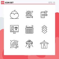 Pack of 9 creative Outlines of development coding seo security open Editable Vector Design Elements