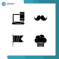 4 Thematic Vector Solid Glyphs and Editable Symbols of computer men macbook hipster sign Editable Vector Design Elements