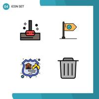 Modern Set of 4 Filledline Flat Colors Pictograph of mop sign success flag hosting Editable Vector Design Elements