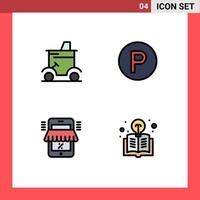 4 User Interface Filledline Flat Color Pack of modern Signs and Symbols of cart online golf cart camping marketplace Editable Vector Design Elements