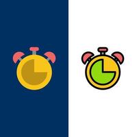 alarma reloj educación temporizador iconos plano y línea llena conjunto de iconos vector fondo azul