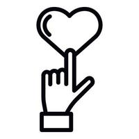 Finger pointing heart icon, outline style vector