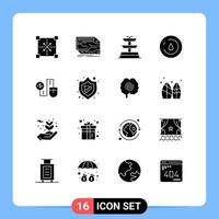 Pack of 16 creative Solid Glyphs of connect water electronic power energy Editable Vector Design Elements