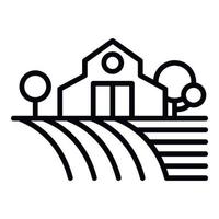 Farm building on field icon, outline style vector