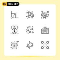 Set of 9 Vector Outlines on Grid for berry first darts position award Editable Vector Design Elements