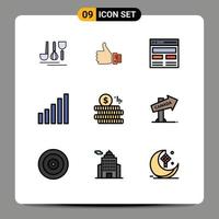 Group of 9 Filledline Flat Colors Signs and Symbols for signal connection solution user hero Editable Vector Design Elements