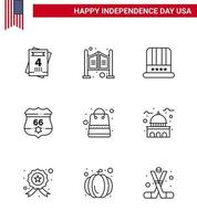 paquete de 9 líneas modernas en los paquetes del día de la independencia de estados unidos bolsa tapa escudo de seguridad editable elementos de diseño vectorial del día de estados unidos vector