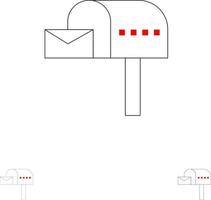 Letterbox Email Mailbox Box Bold and thin black line icon set vector