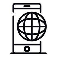 Smartphone and globe icon, outline style vector