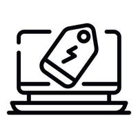 Label and laptop icon, outline style vector