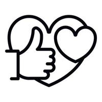 Thumb up heart icon, outline style vector