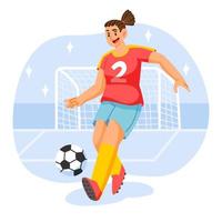 jugador de fútbol femenino regateando la pelota vector