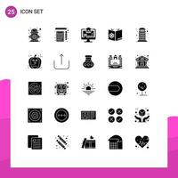 Set of 25 Commercial Solid Glyphs pack for spa school learn calculation bowl home Editable Vector Design Elements