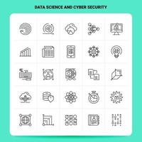 esquema 25 conjunto de iconos de ciencia de datos y seguridad cibernética diseño de estilo de línea vectorial conjunto de iconos negros paquete de pictogramas lineales diseño de ideas de negocios web y móviles ilustración vectorial vector