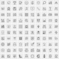 100 Universal Black Line Icons on White Background vector