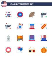 Editable Vector Line Pack of USA Day 16 Simple Flats of usa invitation footbal weapon security Editable USA Day Vector Design Elements