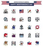 4th July USA Happy Independence Day Icon Symbols Group of 25 Modern Flat Filled Lines of bbq day police sign festival fire work Editable USA Day Vector Design Elements