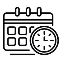 icono de calendario de reloj, estilo de esquema vector