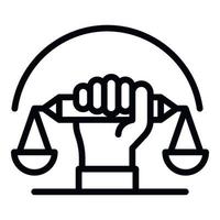 Hand balance justice icon, outline style vector