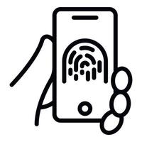 Smartphone fingerprint icon, outline style vector