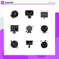 9 User Interface Solid Glyph Pack of modern Signs and Symbols of awareness ribbon rate auction monitor sale Editable Vector Design Elements