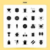 sólido 25 conjunto de iconos de alimentos. conjunto de iconos negros de diseño de estilo de glifo vectorial. ilustración vectorial de diseño de ideas de negocios web y móviles. vector