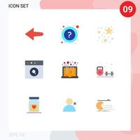 User Interface Pack of 9 Basic Flat Colors of fitness hobbies app system laptop Editable Vector Design Elements