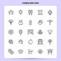 esquema 25 conjunto de iconos de año nuevo chino diseño de estilo de línea vectorial conjunto de iconos negros paquete de pictogramas lineales diseño de ideas de negocios web y móviles ilustración vectorial vector