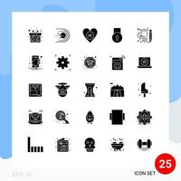 Set of 25 Vector Solid Glyphs on Grid for security lock pad space key heart Editable Vector Design Elements