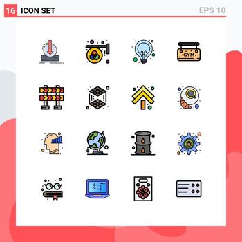 Modern Set of 16 Flat Color Filled Lines and symbols such as sign gym palette web lamp Editable Creative Vector Design Elements