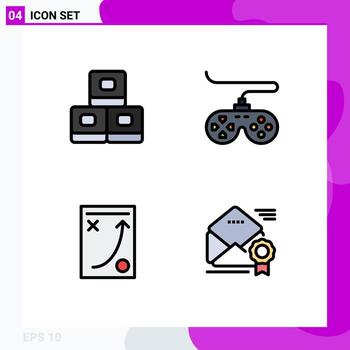 paquete de línea de vector editable de 4 colores planos de línea de llenado simple de controlador de planificación de alimentos táctica de joystick elementos de diseño de vector editable