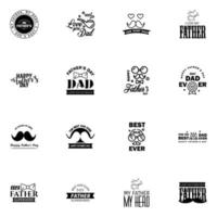 16 conjunto negro de vector feliz día del padre tipografía iconos vintage letras para tarjetas de felicitación pancartas diseño de camiseta elementos de diseño vectorial editables del día del padre