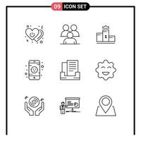 Pack of 9 Modern Outlines Signs and Symbols for Web Print Media such as email monitor group baby first place Editable Vector Design Elements