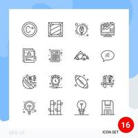 Group of 16 Outlines Signs and Symbols for staff page energy consumption growth business growth Editable Vector Design Elements