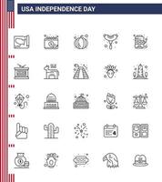 conjunto de 25 líneas vectoriales el 4 de julio, día de la independencia de estados unidos, como la máquina de juego, casino americano, frankfurter, elementos de diseño vectorial editables del día de estados unidos vector