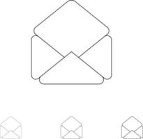 Mail Email Open Bold and thin black line icon set vector