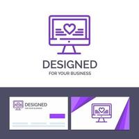 tarjeta de visita creativa y plantilla de logotipo computadora amor corazón boda vector ilustración