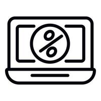 Percent laptop icon, outline style vector