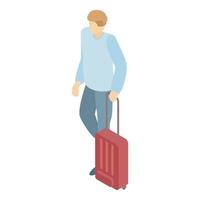 Man with travel bag icon, isometric style vector