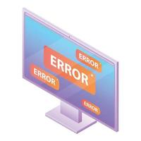 icono de monitor de computadora de error, estilo isométrico vector